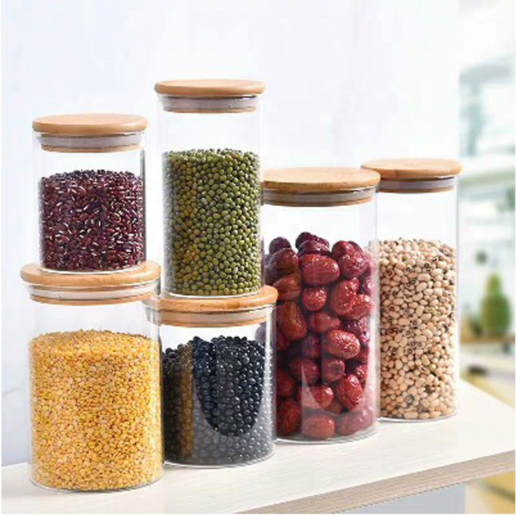 Whosale Custom Glass Jar Containers With Bamboo Lid Food Use Glass Jar 