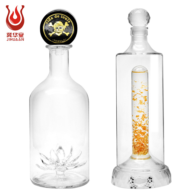 Hot sale wholesale 750ml 1000ml transparent red wine Gold foil glass bottle whisky bottle 
